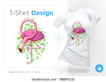 Flamingo. Prints on T-shirts, sweatshirts, cases for mobile phones, souvenirs. Isolated vector illustration on white background.