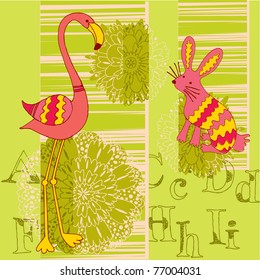 flamingo and rabbit. print design