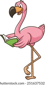 Flamingo reading book vector illustration