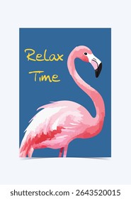 Flamingo Relax Time Vetor Illustration on Blue Background (Ilustração do vetor de tempo Flamingo Relax em plano de fundo azul).