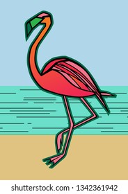 flamingo and sea