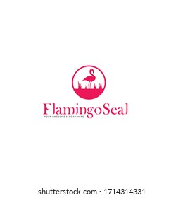 Flamingo Seal Logo Design Template