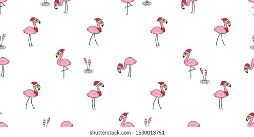 flamingo seamless pattern Christmas vector Santa Claus hat bird cartoon scarf isolated repeat wallpaper tile background animal exotic nature wild fauna illustration doodle design