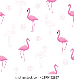 Flamingo seamless pattern drawing on white background.