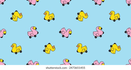 flamingo seamless pattern duck car wheel cartoon chicken bird vector pet wrapping paper scarf isolated doodle animal farm tile wallpaper repeat background illustration design
