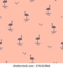 Flamingo Seamless pattern. Exotic fashion trend and textile design. Repeated vector illustration. Pink background.