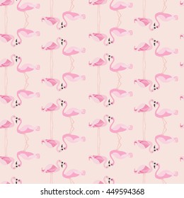 Flamingo Seamless Pattern. Exotic Tropical birds - Pink Flamingos on pink  background.