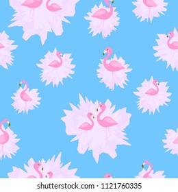 Flamingo seamless pattern, floral design vector 