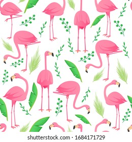 Flamingo patrón sin fisuras con hojas
