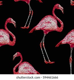 Flamingo seamless pattern on black background.. Vector seamless background.