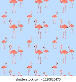 Flamingo Seamless Pattern on blue background. Silhouette of bird. Vector illustration design for fabric and decor.