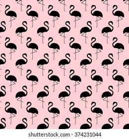 Flamingo seamless pattern on pink background. Simple flamingo vector background design for fabric and decor. Flamingo silhouette pattern.