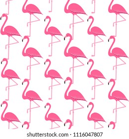 Flamingo seamless pattern on polka dots background, exotic tropical bird vector, summer beautiful fashion print isolated on white