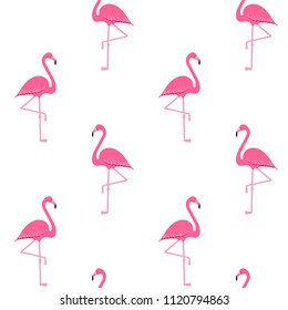 Flamingo seamless pattern on polka dots background, exotic tropical bird vector, summer beautiful fashion print isolated on white