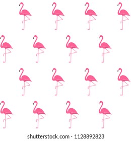Flamingo seamless pattern on polka dots background, exotic tropical bird vector, summer beautiful fashion print isolated on white