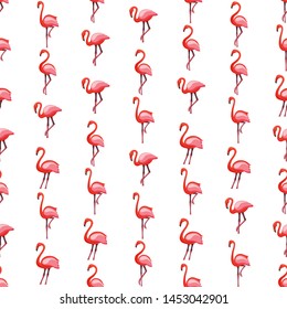 Flamingo seamless pattern on white background. Pink flamingo vector background design for fabric and decor. Simply small chaotic texture