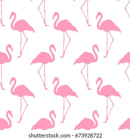 Flamingo seamless pattern on white background. Pink flamingo vector background design for fabric and decor.