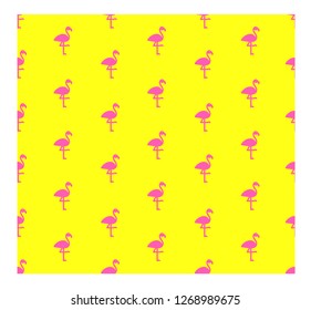 Flamingo seamless pattern on yellow background