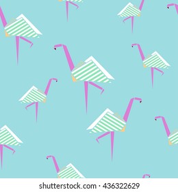 Flamingo seamless pattern. Origami style background. Vector illustration.
