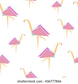 Flamingo seamless pattern. Origami style background. Vector illustration.
