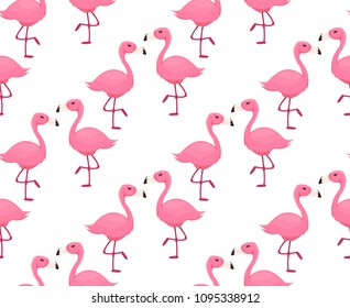 Flamingo seamless pattern pink bird background summer tropical zoo wallpaper. Flamingo vector background design for fabric and hawaii trendy animal decor.