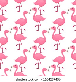 Flamingo seamless pattern pink bird background summer tropical zoo wallpaper. Flamingo vector background design for fabric and hawaii trendy animal decor.