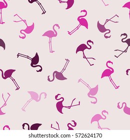 Flamingo seamless pattern in pink and purple colors. Vector background design with flamingos for wallpaper, fabric, textile.