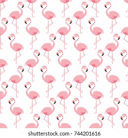 Flamingo seamless pattern. Pink flamingo standing on one leg. Tropical pattern. Vector