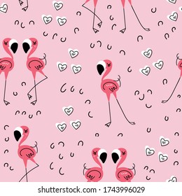 Flamingo seamless pattern. Repeated ornament with exotic birds in love. Vector illustration.