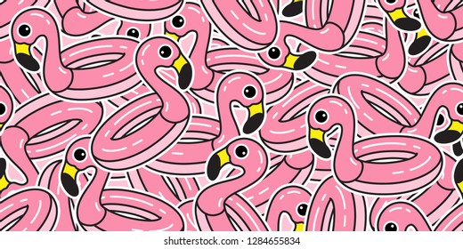 Flamingo seamless pattern vector duck swimming ring pool pink Flamingos exotic bird tropical summer repeat wallpaper scarf isolated tile background cartoon illustration