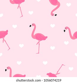 Flamingo seamless pattern vector illustration. Cute Flamingo with white hearts on pink background