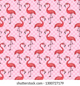 Flamingo seamless pattern. Vector illustration of a flamingo. Flamingo hand drawn.