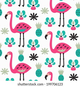 Flamingo seamless pattern. Vector illustration. 
