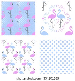 Flamingo seamless pattern. Vector illustration. Set.
