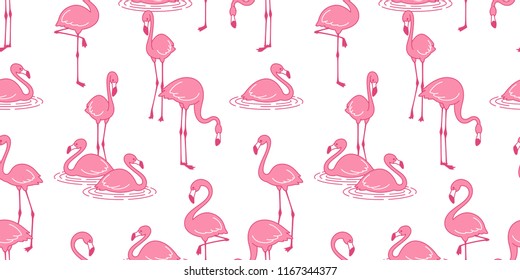 Flamingo seamless pattern vector pink Flamingos exotic bird tropical summer scarf isolated tile background repeat wallpaper cartoon illustration