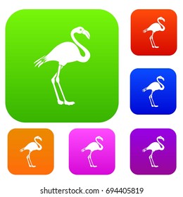 Flamingo set icon in different colors isolated vector illustration. Premium collection