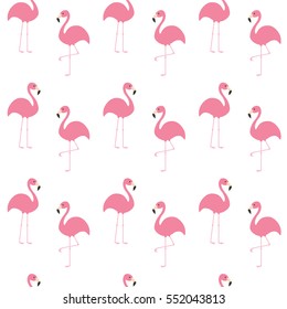 Flamingo set. Seamless Pattern Exotic tropical bird. Zoo animal collection. Cute cartoon character. Decoration element. White background. Isolated. Flat design. Vector illustration