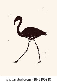 Flamingo silhouette. Abstract animal shape. Night starry sky