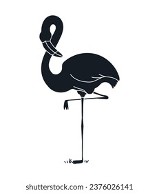 flamingo silhouette. Black silhouette flamingo. flamingo isolated on white background. hand drawn flamingo design. vector illustration.