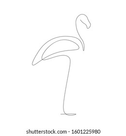Flamingo silhouette continuous line drawing, vector illustration
