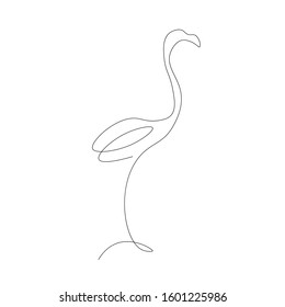 Flamingo silhouette continuous line drawing, vector illustration
