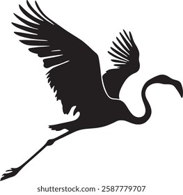 Flamingo Silhouette in Flight, Vector Illustration Isolated on White Background