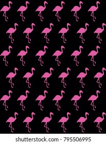 Flamingo silhouette on black background. Seamless pattern.