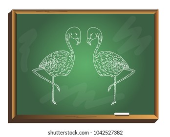Flamingo silhouette on chalkboard. hand drawn vector Illustration.