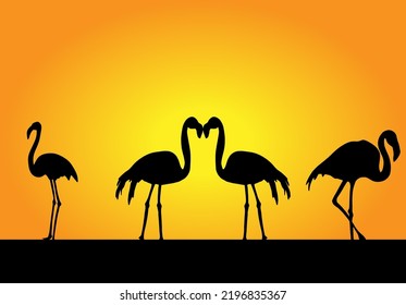 Silhouette Flamingo en las ilustraciones de fondo de SUnset 
