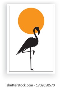 Flamingo silhouette on sunset, vector. Scandinavian minimalist art design. Poster design,wall artwork, wall decals. 