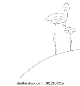 Flamingo silhouette on white background, vector illustration