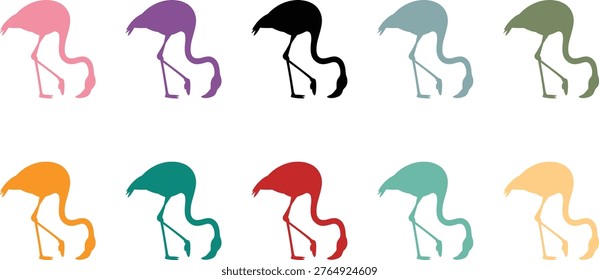 Flamingo Silhouette Rows on White Background, Tropical Flamingo Silhouette Pattern Clean White Background