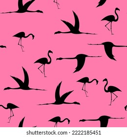 flamingo silhouette, seamless pattern, vector illustration