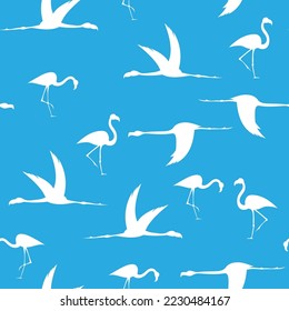 flamingo silhouette, seamless pattern, vector illustration